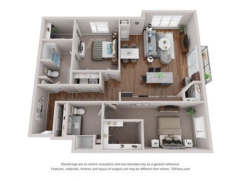 Floor plan for 2 beds, 2 baths, 1315 sqft